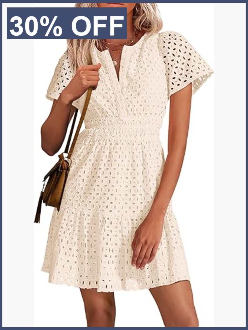 V Neck Short Sleeve A Line Lace Mini Dress Summer Beach Party